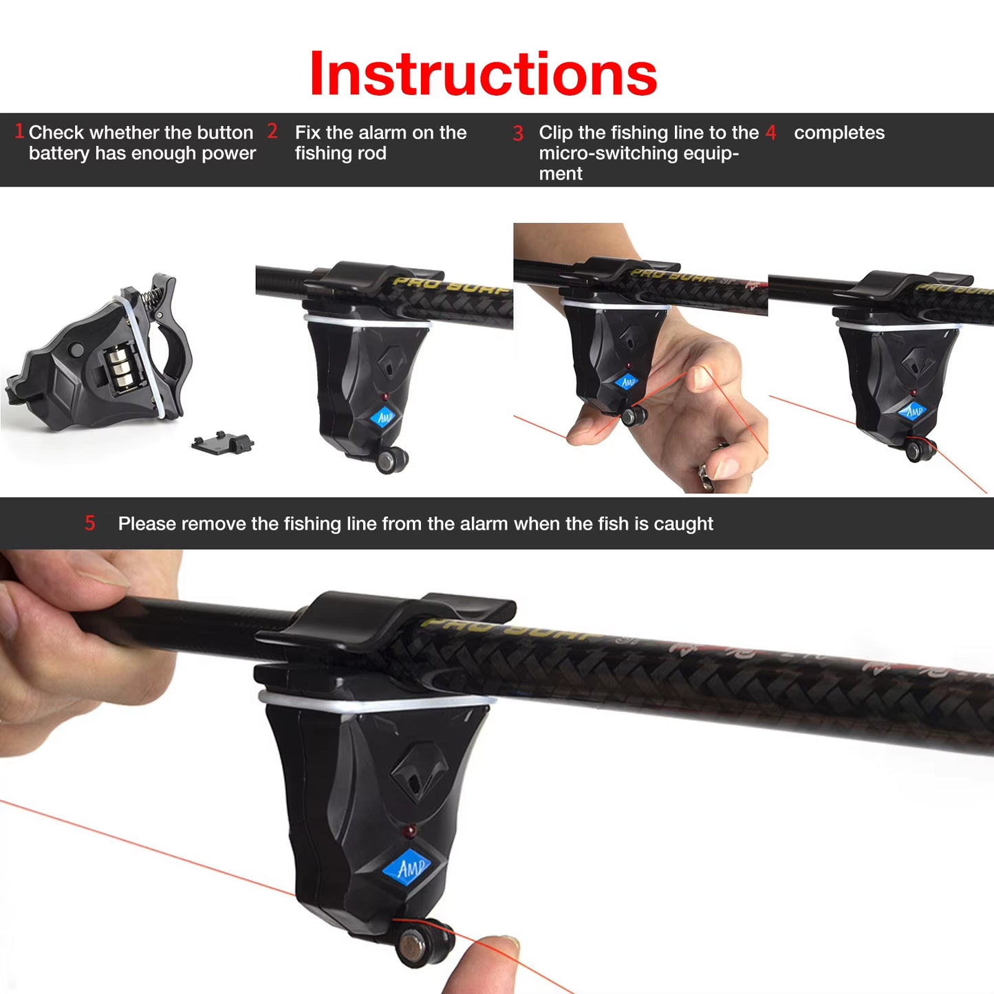 Electronic Fishing Bite Sound Alarm Fishing Rod Clipped Alert Bell Sound and Light Dual Alarm Fishing Tackle Tools Accessories