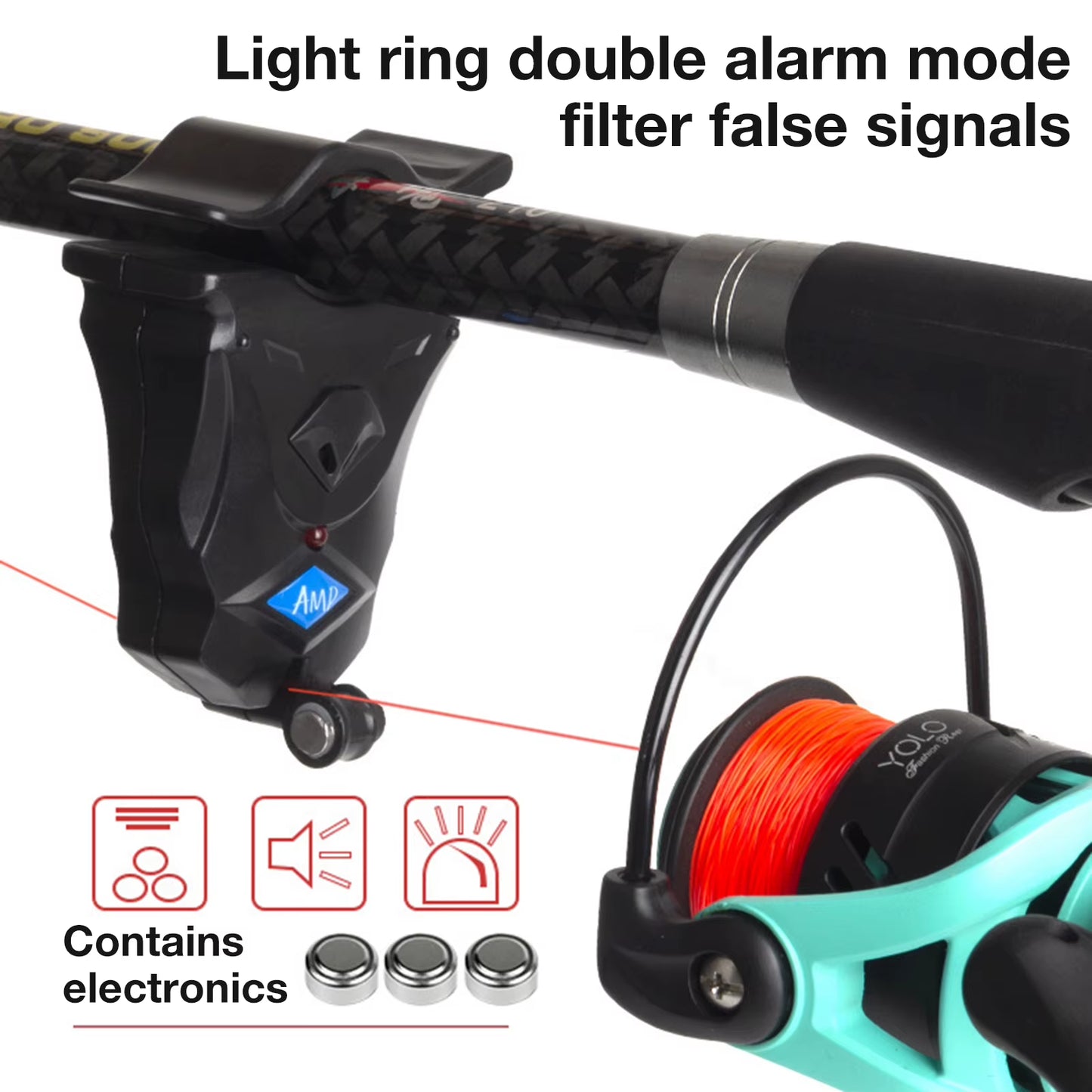 Electronic Fishing Bite Sound Alarm Fishing Rod Clipped Alert Bell Sound and Light Dual Alarm Fishing Tackle Tools Accessories