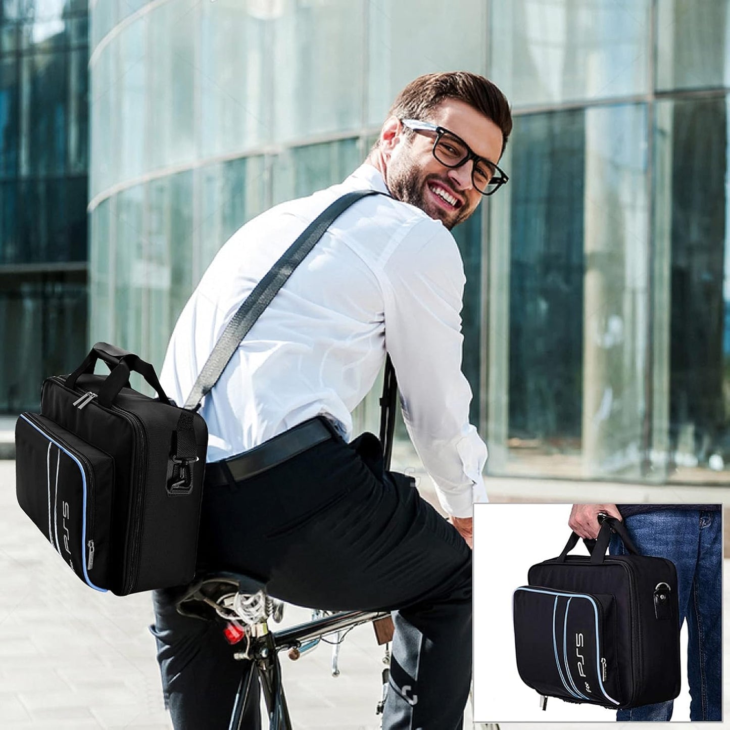 Carrying Case for PS5 Console Disc/Digital Edition - Large Capacity Protective Travel Shoulder Bag with Zippered Storage for Controllers, Game Discs, HDMI & Other Accessories