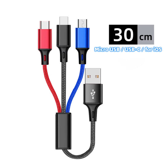3 in 1 Fast Charging Cord for Micro USB Type C Charger Cable 1.2M Multi Usb Port Multiple Usb Charging Cord